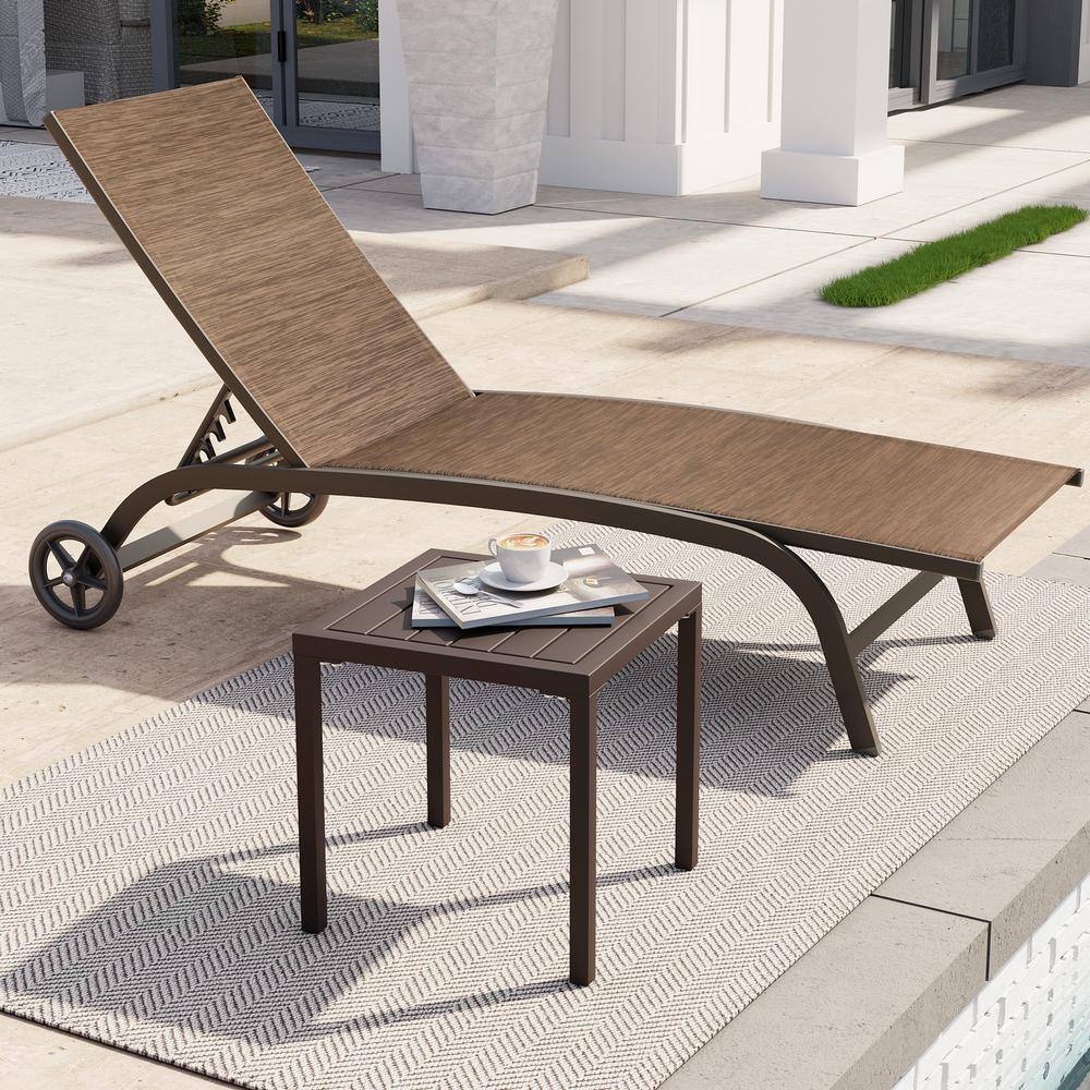 Brown Aluminum Square Outdoor Side Table