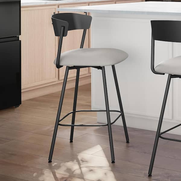 Amisco Ludwig 30 in. Light Grey Polyester / Black Metal Swivel Bar Stool