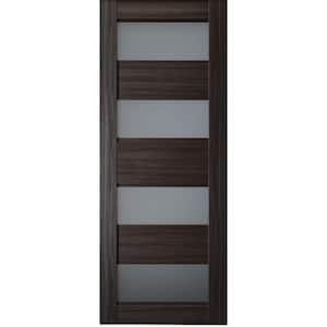 Della 18 in. x 84 in. No Bore Solid Core 4-Lite Frosted Glass Gray Oak Wood Composite Interior Door Slab