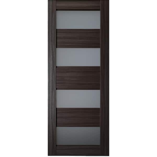 Belldinni Della 28 in. x 84 in. No Bore Solid Core 4-Lite Frosted Glass Gray Oak Wood Composite Interior Door Slab