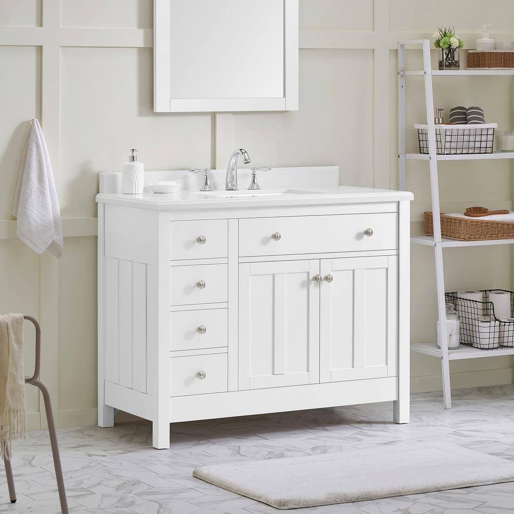 Newcastle 42" White Wood Bathroom Vanity with Marble Countertop