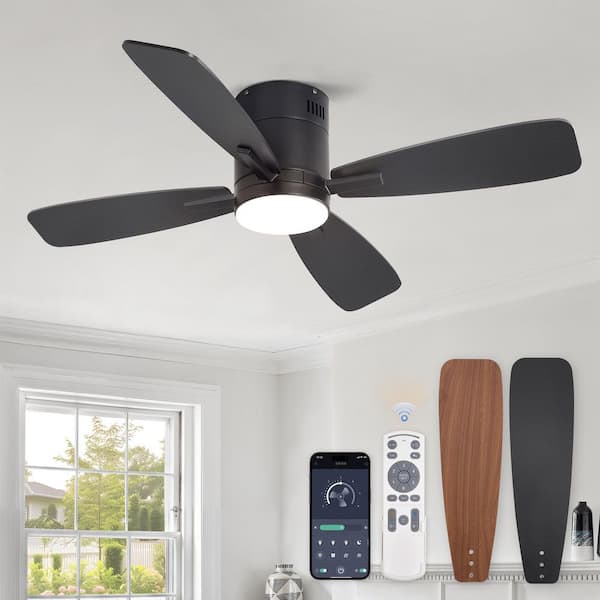 46 in. Indoor/Outdoor Integrated LED Matte Black Ceiling Fan with Light Kit and Smart App Control and Remote Control