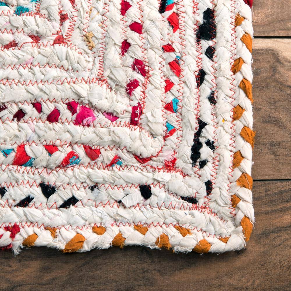 Ivory and Multicolor Braided Cotton Oval Rug 8' x 10'