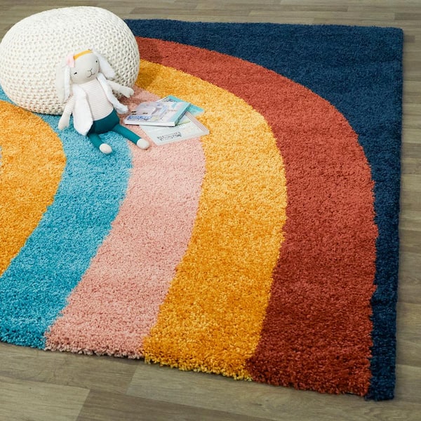 Amelia Navy Blue 5 ft. x 7 ft. Rainbow Shag Area Rug