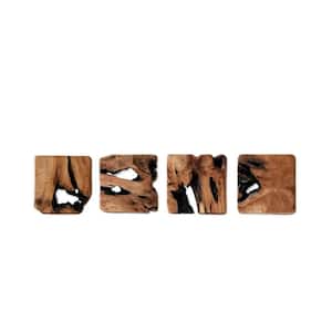 (4-Piece) 12 in. x 12 in. Brown Wood's Natural Grain by Abstract Framed Wooden Wall Art