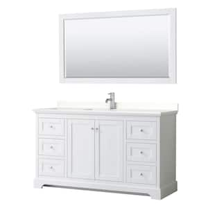 Avery 60 in. W x 22 in. D x 35 in. H Single Bath Vanity in White with White Quartz Top and 58 in. Mirror