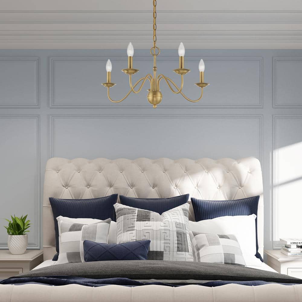 Elegant Antique Brass 5-Light Taper Candle Chandelier