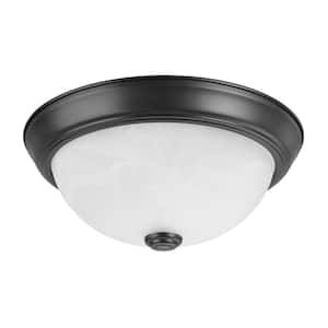 11 in. 2-Light Bronze Flushmount with White Alabaster Glass Diffuser