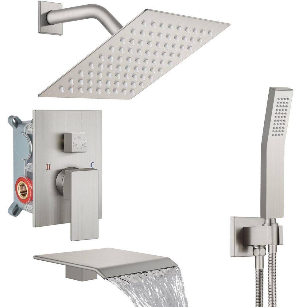 Shower System with Tub Spout, Bathtub Shower Faucet Set with Square Rainfall Head and Handheld Sprayer, Brushed Nickel price history on PriceWatchPro