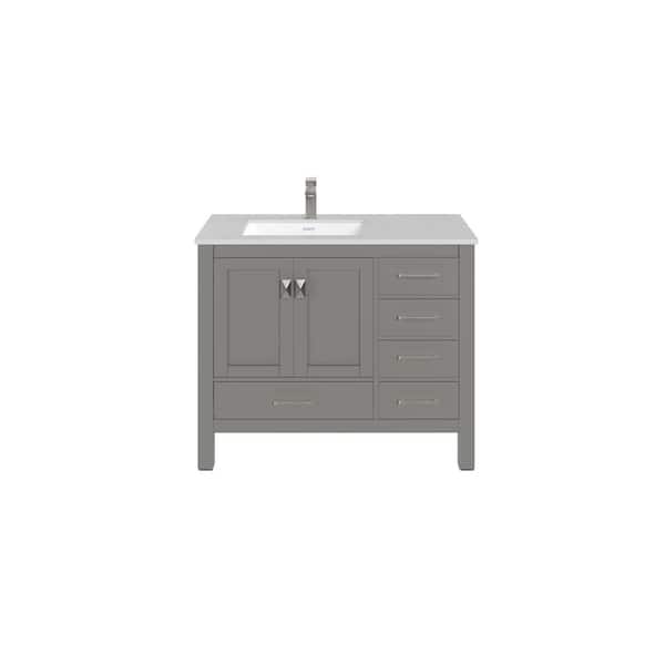 London 42 in. Single Sink Gray Bath Vanity with White Carrara Quartz Top (Assembled)