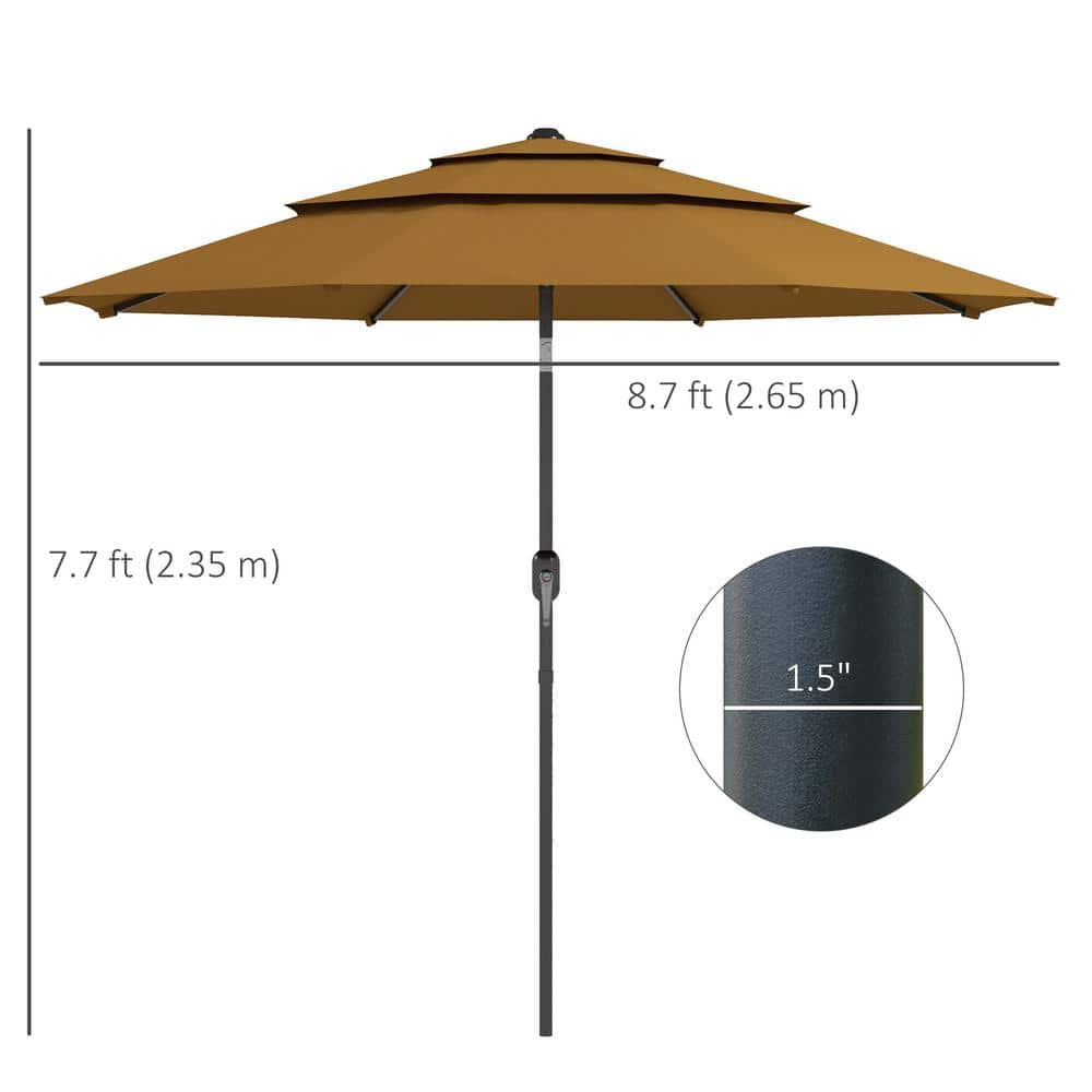 Tan 9' 3-Tier Outdoor Patio Umbrella with Crank and Tilt