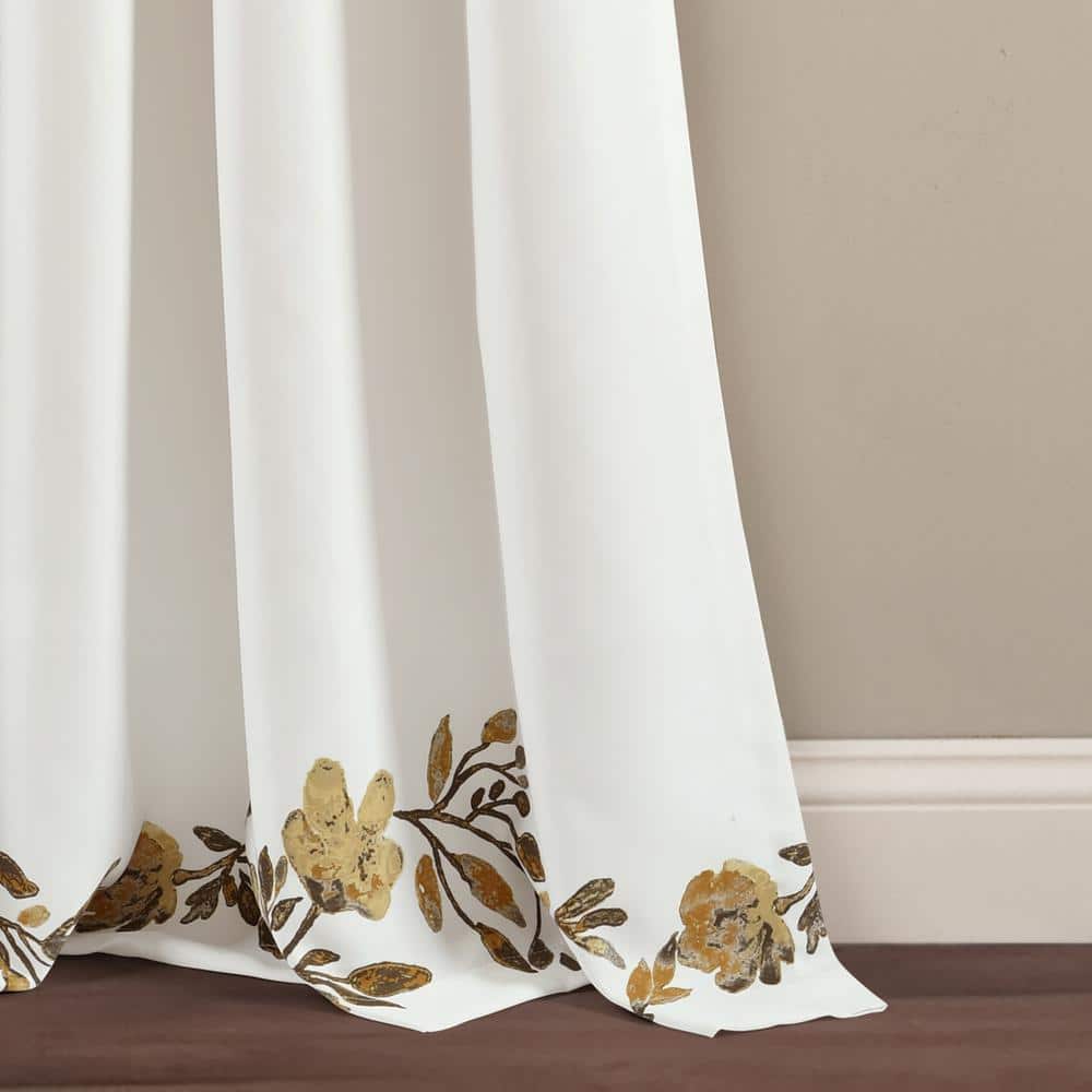 Tanisha Neutral Gray Polyester Floral Blackout Curtain Panels