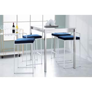 Fuji 27.75 in. Blue Velvet and White Metal Stackable Counter Stool (Set of 3)