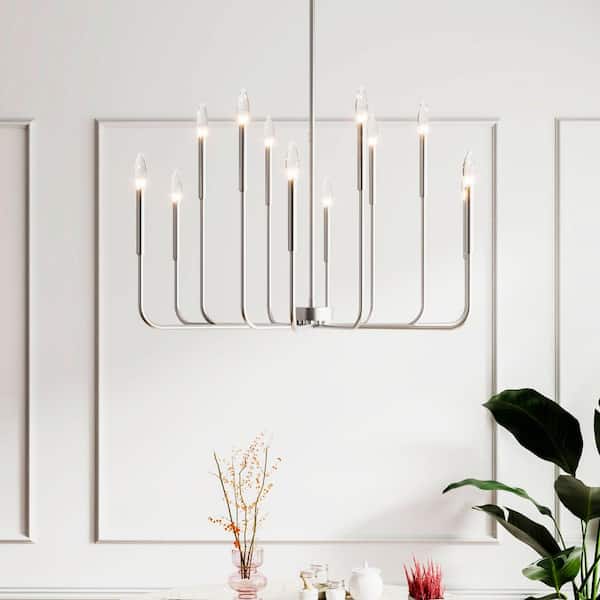 Boise 40 in. 12-Light Nickel Candlestick Transitional Island Chandelier for Kitchen Bedroom Living Dining Area