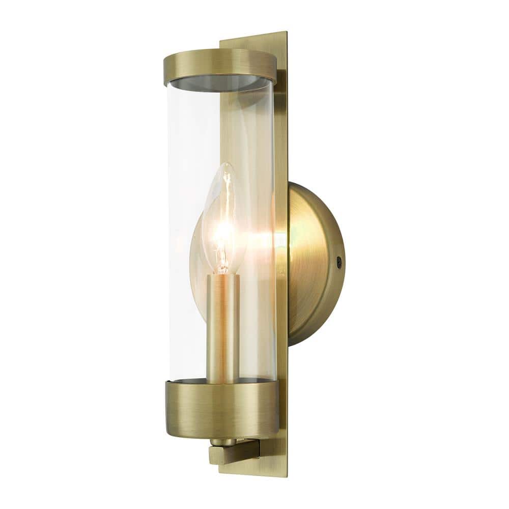Antique Brass Dimmable Wall Sconce with Clear Glass