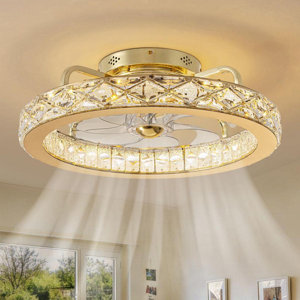 Pacific Core 21 in. Indoor Round Gold Crystal Low Profile Flush