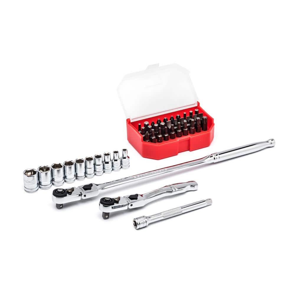 GEARWRENCH 1/4 in. Drive 6-Point Metric Slim Flex-Head Ratchet and Socket Mechanics  Tool Set (45-Piece) 81032 The Home Depot