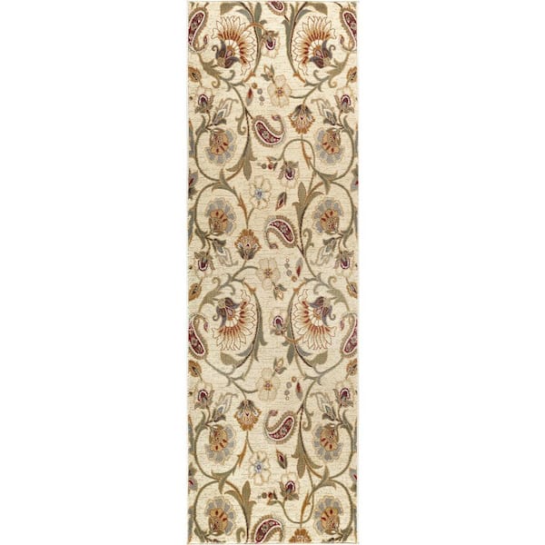 Tayse Rugs Impressions Floral Beige 2 ft. x 8 ft. Indoor Runner Rug
