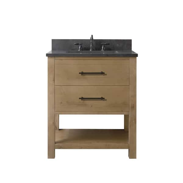 Windwood 30 in. W x 22 in. D x 34 in. H Single Bath Vanity in Tan with Blue Limestone Vanity Top with White Sink