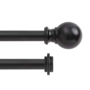 Modern 36 in. - 66 in. Adjustable Double Curtain Rod 5/8 in. Diameter in Matte Black with Ball Finials