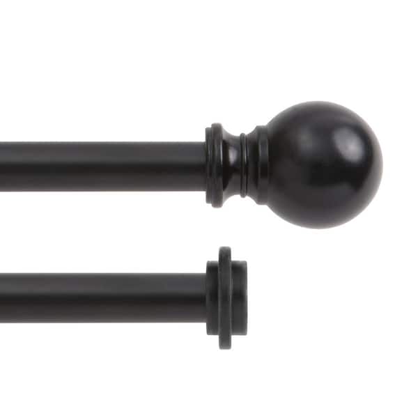 Kenney Modern 36 in. - 66 in. Adjustable Double Curtain Rod 5/8 in. Diameter in Matte Black with Ball Finials