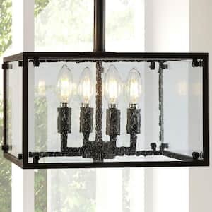 Paysan 13 in. 4-Light Oil Rubbed Bronze Iron/Seeded Glass Rustic Farmhouse LED Semi-Flush Mount