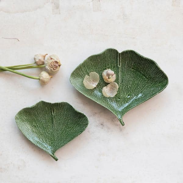 Green Ceramic Gingko Leaf Shaped Small Appetizer Plates