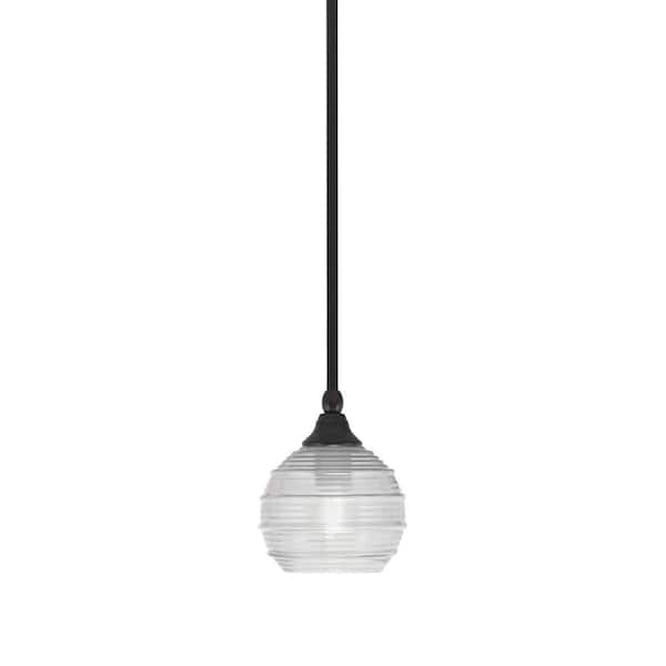Unbranded Sparta 100-Watt 1-Light Espresso Shaded Pendant Light Mini Pendant with Clear Ribbed Glass, No Bulb Included