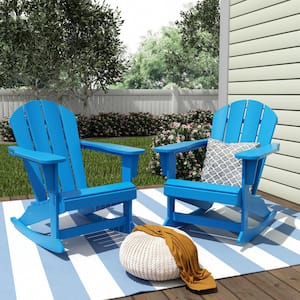 Laguna 2-Pack Fade Resistant Outdoor Patio HDPE Poly Plastic Classic Adirondack Porch Rocking Chairs in Pacific Blue