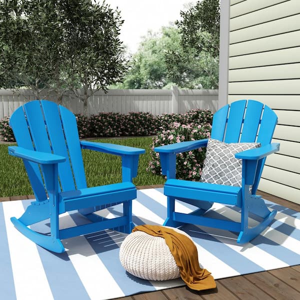 WESTIN OUTDOOR Laguna 2-Pack Fade Resistant Outdoor Patio HDPE Poly Plastic Classic Adirondack Porch Rocking Chairs in Pacific Blue