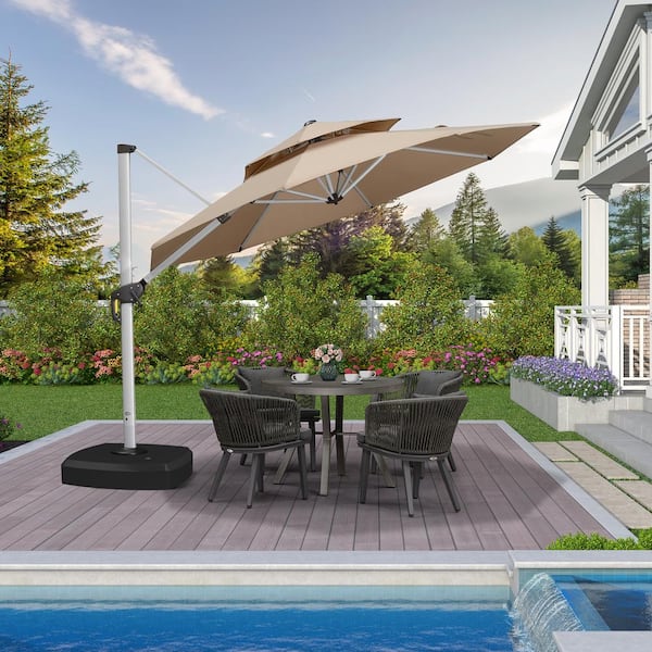 PURPLE LEAF 10 ft. Octagon High-Quality Aluminum Cantilever Polyester Outdoor Patio Umbrella with Wheels Base, Beige