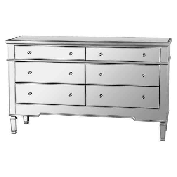Best Master Furniture Fernando 6-Drawer Silver Mirrored Dresser 37 in. H x 60 in. W x 18 in. D