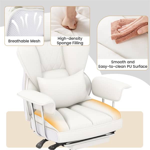 Costway Faux Leather High Back Ergonomic Office Chair White with
