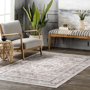 Davi Faded Stain-Resistant Machine Washable Taupe 6 ft. x 9 ft. Area Rug