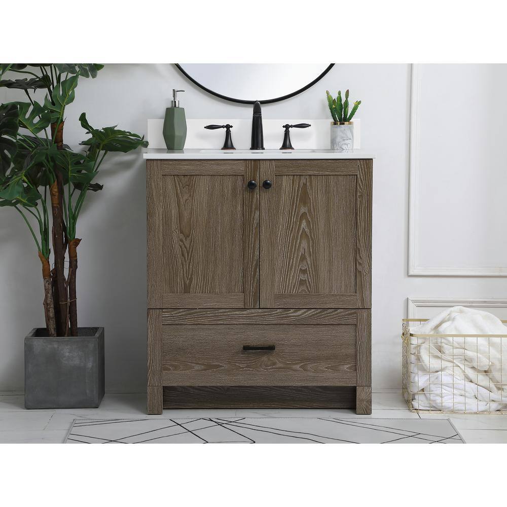 Weathered Oak 30" Single Bathroom Vanity with Porcelain Sink