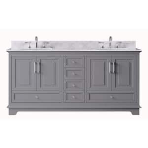 McAuley 72 in. W x 22 in. D x 34-5/8 in. H Double Sinks Bath Vanity in Taupe Grey with White Marble Top