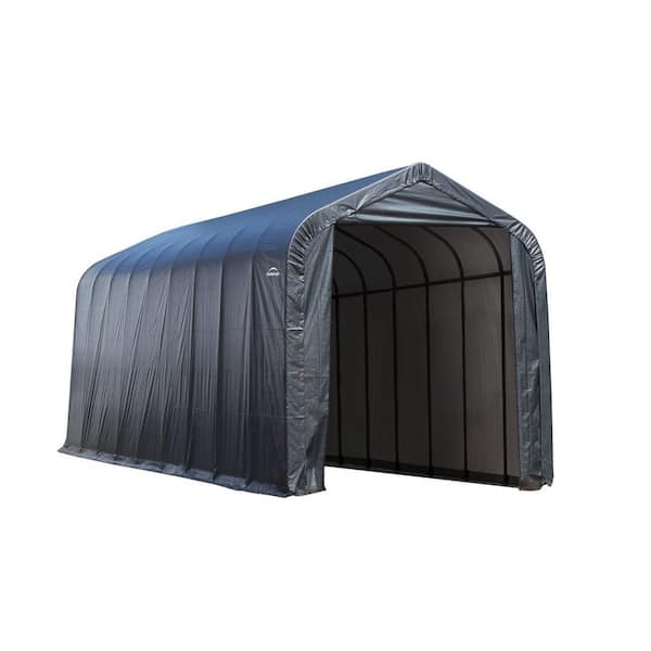 ShelterLogic 15 ft. W x 28 ft. D x 12 ft. H Steel and Polyethylene Garage Without Floor in Grey with Corrosion-Resistant Frame