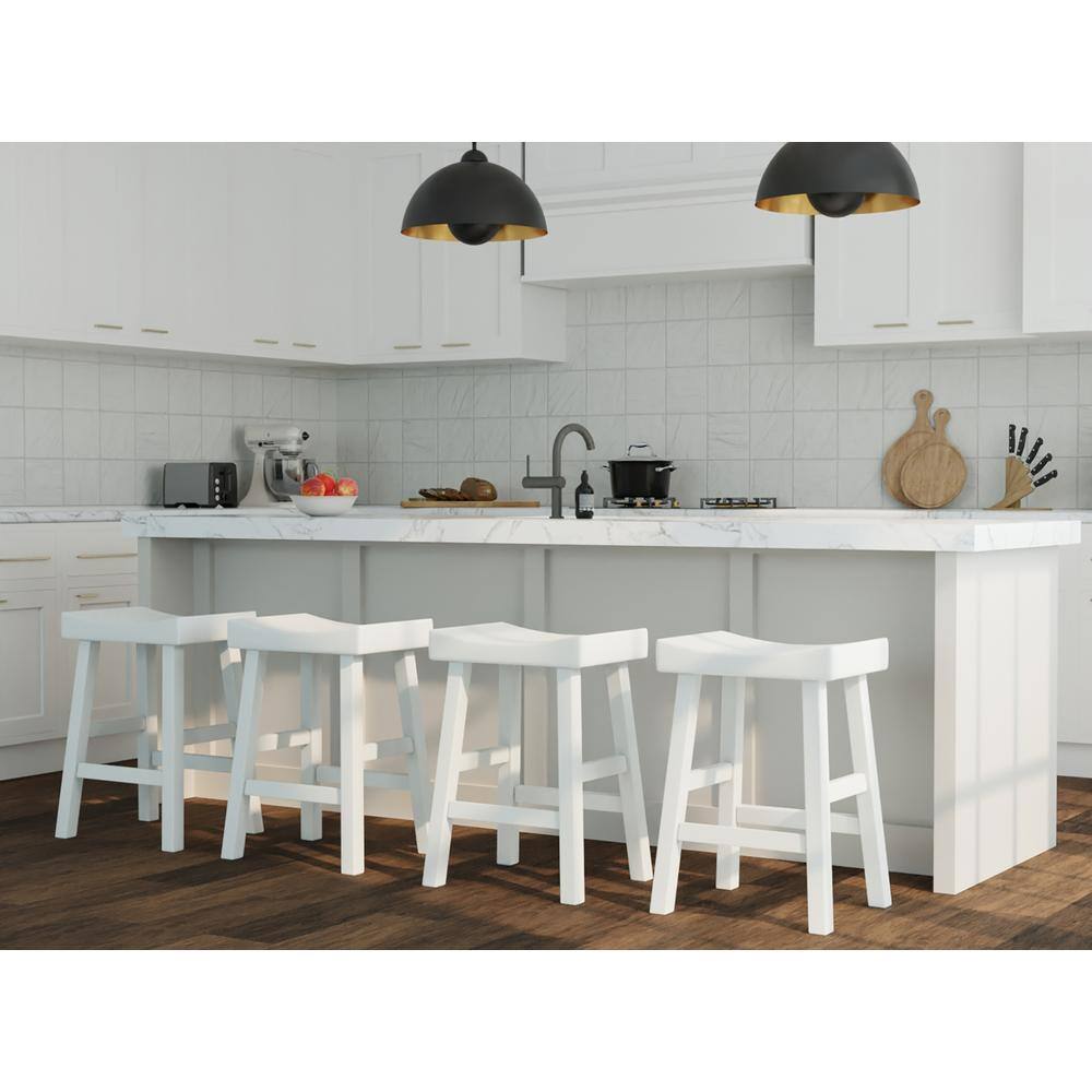 Antique White Wood Saddle Style Backless Counter Stool