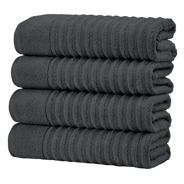 Midnight Grey Premium Cotton Ribbed Textured 4-Pack Bath Towel Set