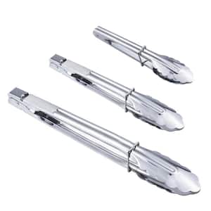 3-Piece Silver Stainless Steel Grilling Tongs for Cooking Camping Barbecue