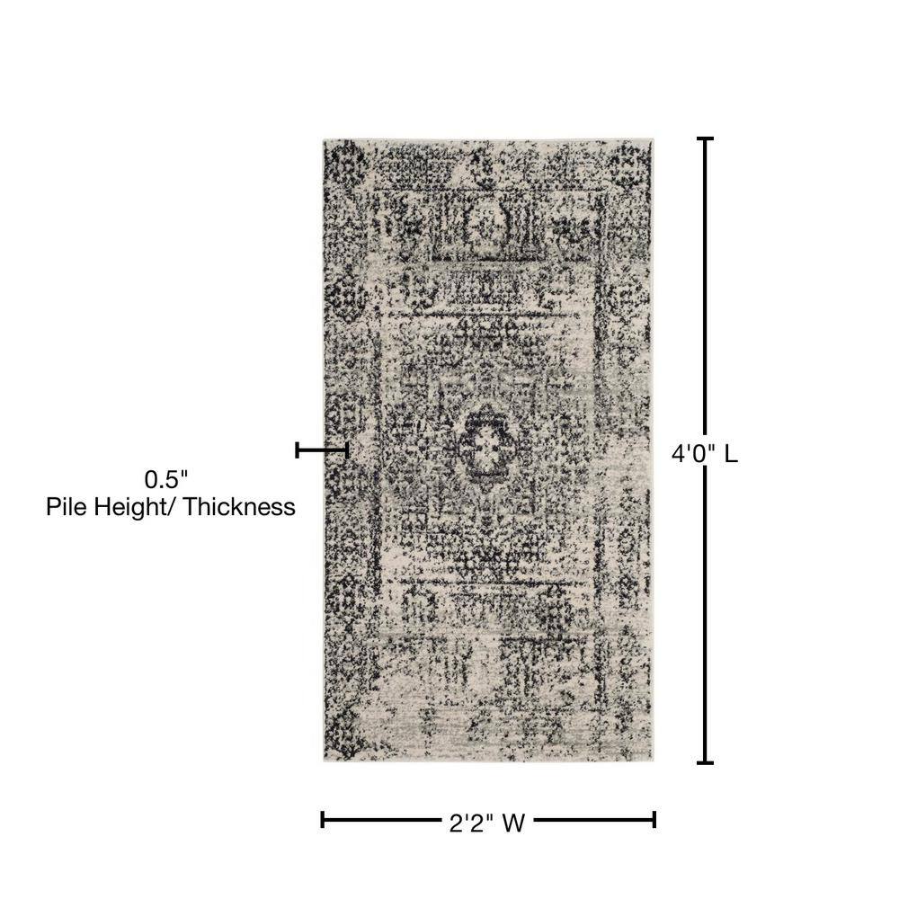 Ivory and Black High Pile Synthetic Area Rug