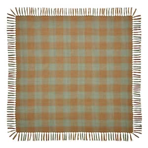 Spring In Bloom 40 in. W x 40 in. L Golden Tan, Laurel Green Checkered PET Tablecloth Topper