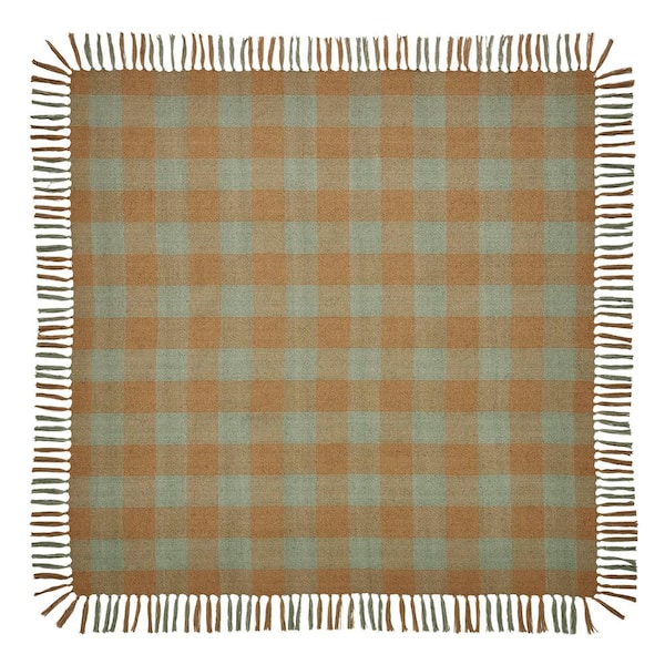 VHC Brands Spring In Bloom 40 in. W x 40 in. L Golden Tan, Laurel Green Checkered PET Tablecloth Topper