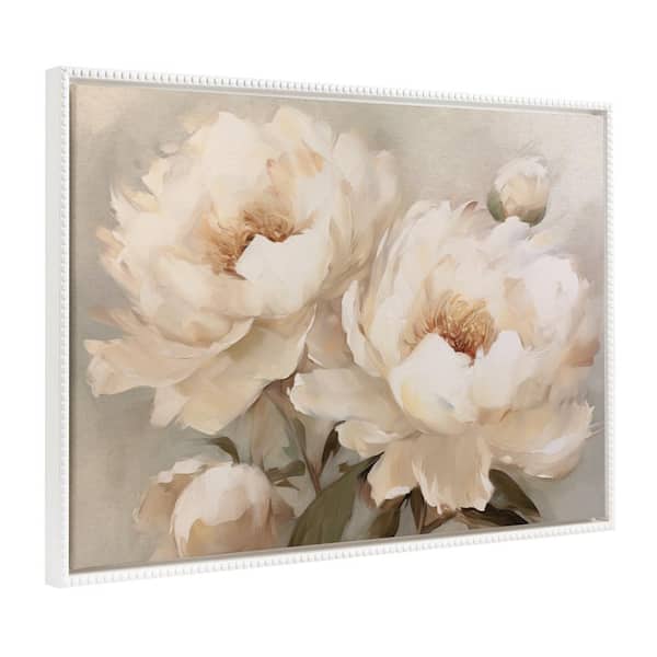 Kate and Laurel Sylvie Painterly Peonies 1-Piece White Framed Canvas Art Print, 31.50 in. x 41.50 in.