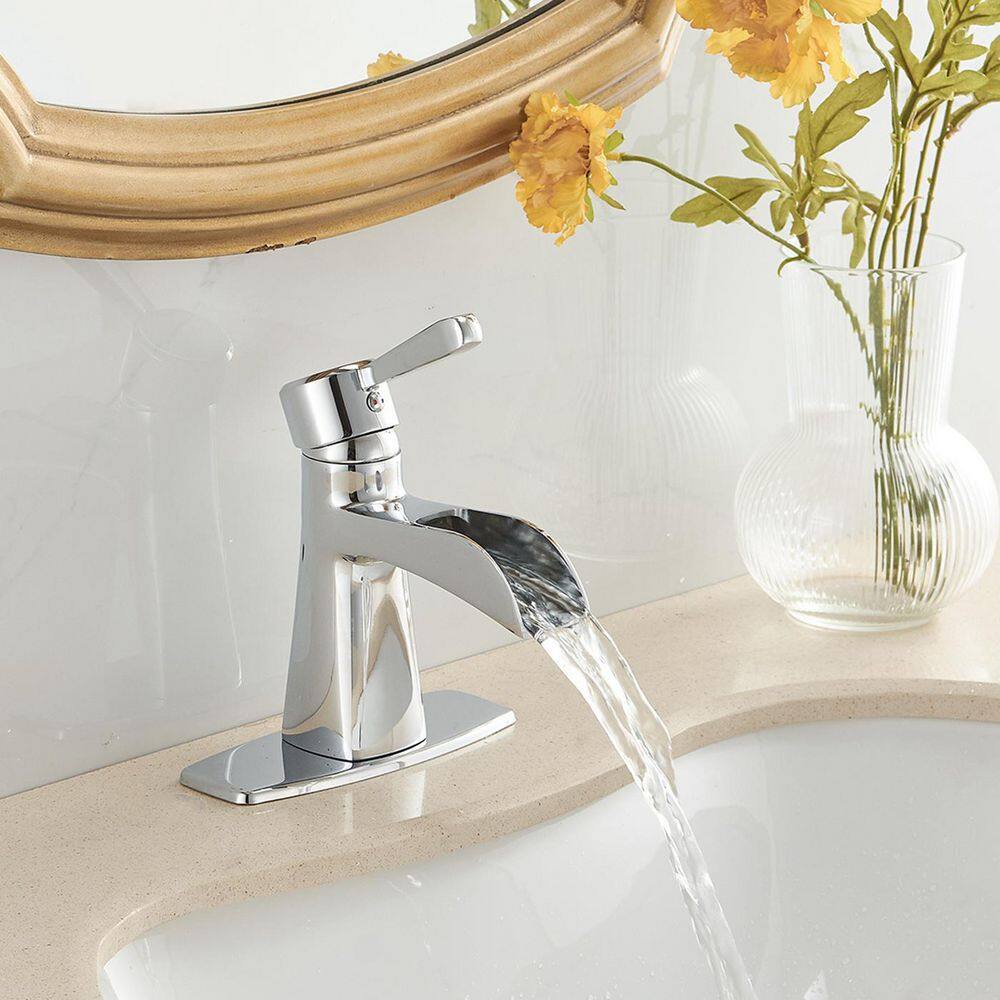 Brushed Chrome Single Handle Bathroom Faucet with Drain Assembly