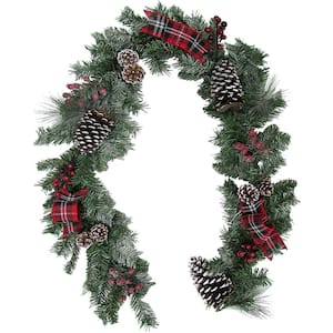 6 ft. Artificial Christmas Garland with Pinecones, Berries and Plaid Bows in Green