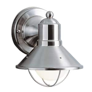 Seaside 1-Light Brushed Nickel Wall Sconce Outdoor Light with Glass Globe (1-Pack)