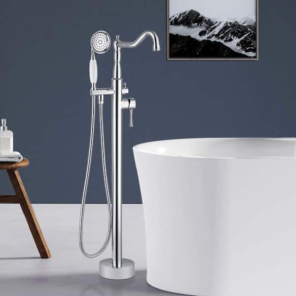 Satico 1-Handle Freestanding Floor Mount Tub Faucet Bathtub Filler with Hand Shower in Chrome