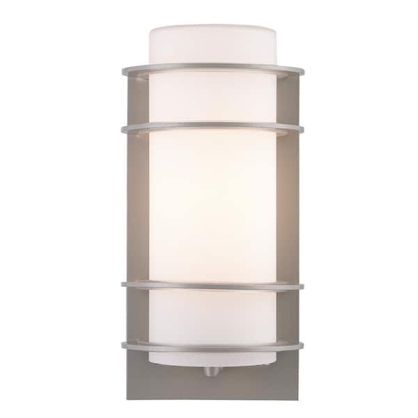Bel Air Lighting Zephyr 11 in. 1-Light Silver Cylinder Outdoor Wall Light Fixture with Frosted Glass