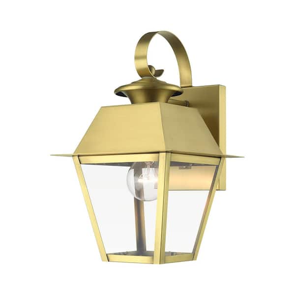 Helmsdale 12.5 in. 1-Light Natural Brass Outdoor Hardwired Wall Lantern Sconce with No Bulbs Included